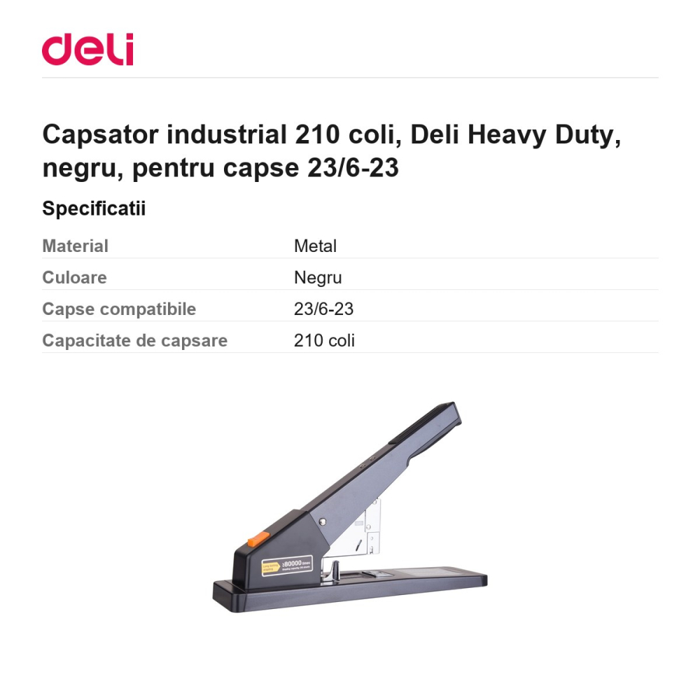 Capsator industrial 210 coli, Deli Heavy Duty, negru, pentru capse 23/6-23 [3]