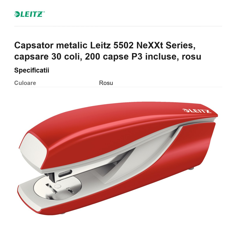Capsator metalic Leitz 5502 NeXXt Series, capsare 30 coli, 200 capse P3 incluse, rosu [3]