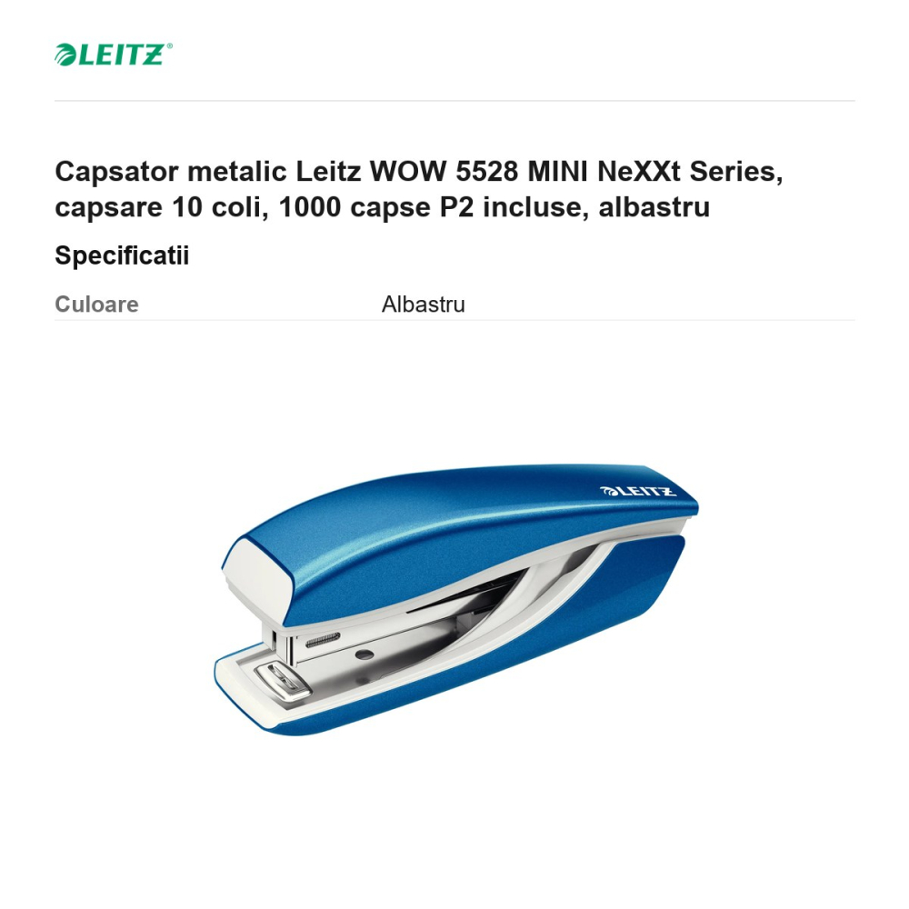 Capsator metalic Leitz WOW 5528 MINI NeXXt Series, capsare 10 coli, 1000 capse P2 incluse, albastru [3]