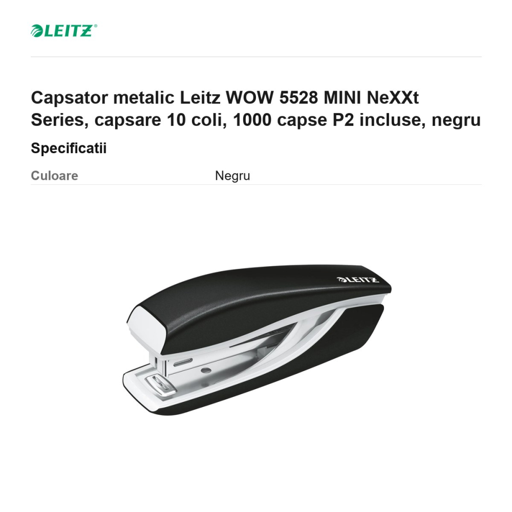 Capsator metalic Leitz WOW 5528 MINI NeXXt Series, capsare 10 coli, 1000 capse P2 incluse, negru [3]