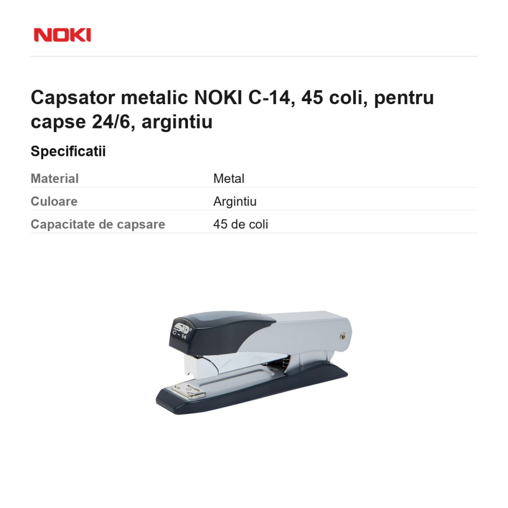 Capsator metalic NOKI C-14, 45 coli, pentru capse 24/6, argintiu [3]