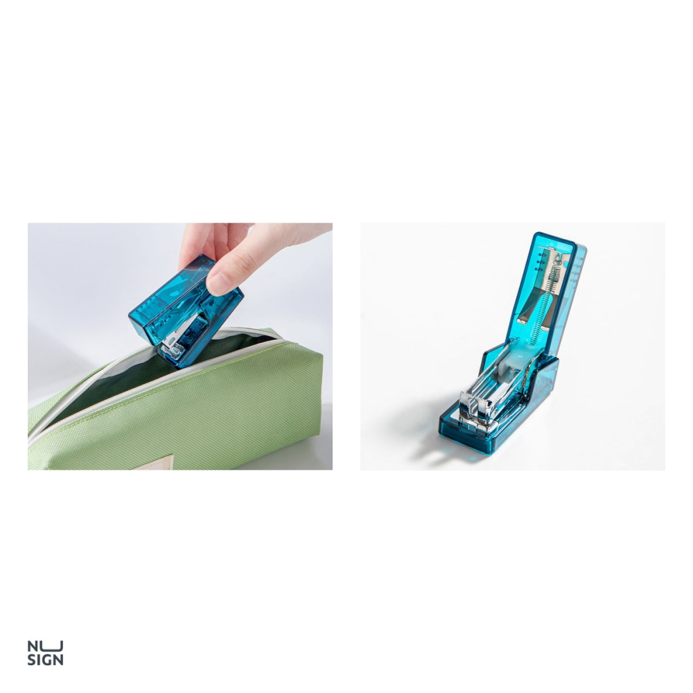Capsator mini Deli Nusign, 12 coli, pentru capse 24/6, albastru transparent [4]
