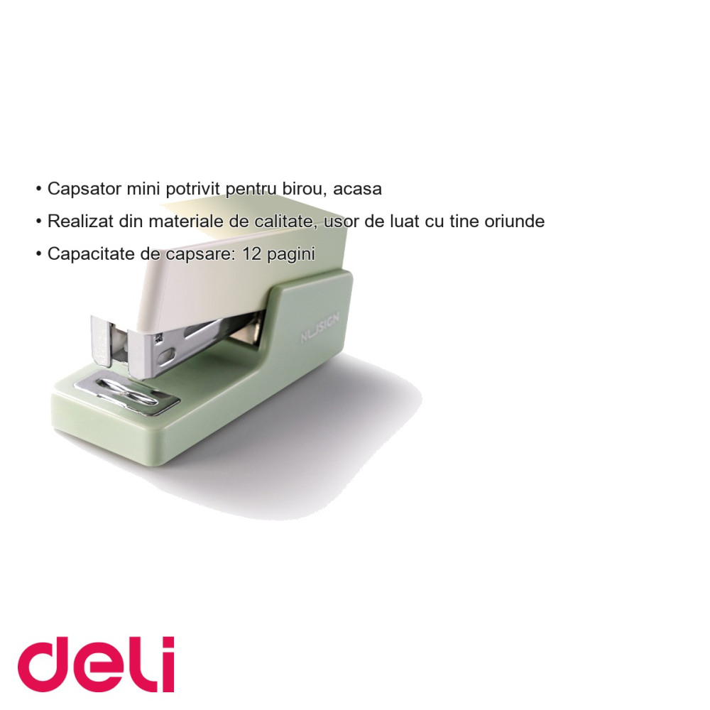 Capsator mini Deli Nusign, capacitate 12 coli, capse 24/6, pentru birou si acasa [3]