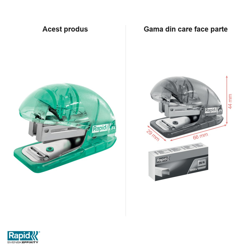 Capsator mini Rapid Colour'Breeze F4, 10 coli, pentru capse 24/6 si 26/6, 29x44x66 mm, verde [6]