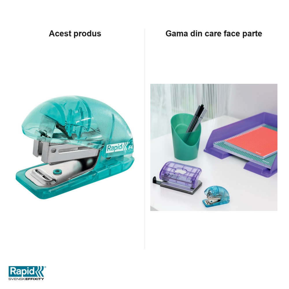 Capsator mini Rapid Colour'Breeze F4, 10 coli, pentru capse 24/6 si 26/6, albastru [5]