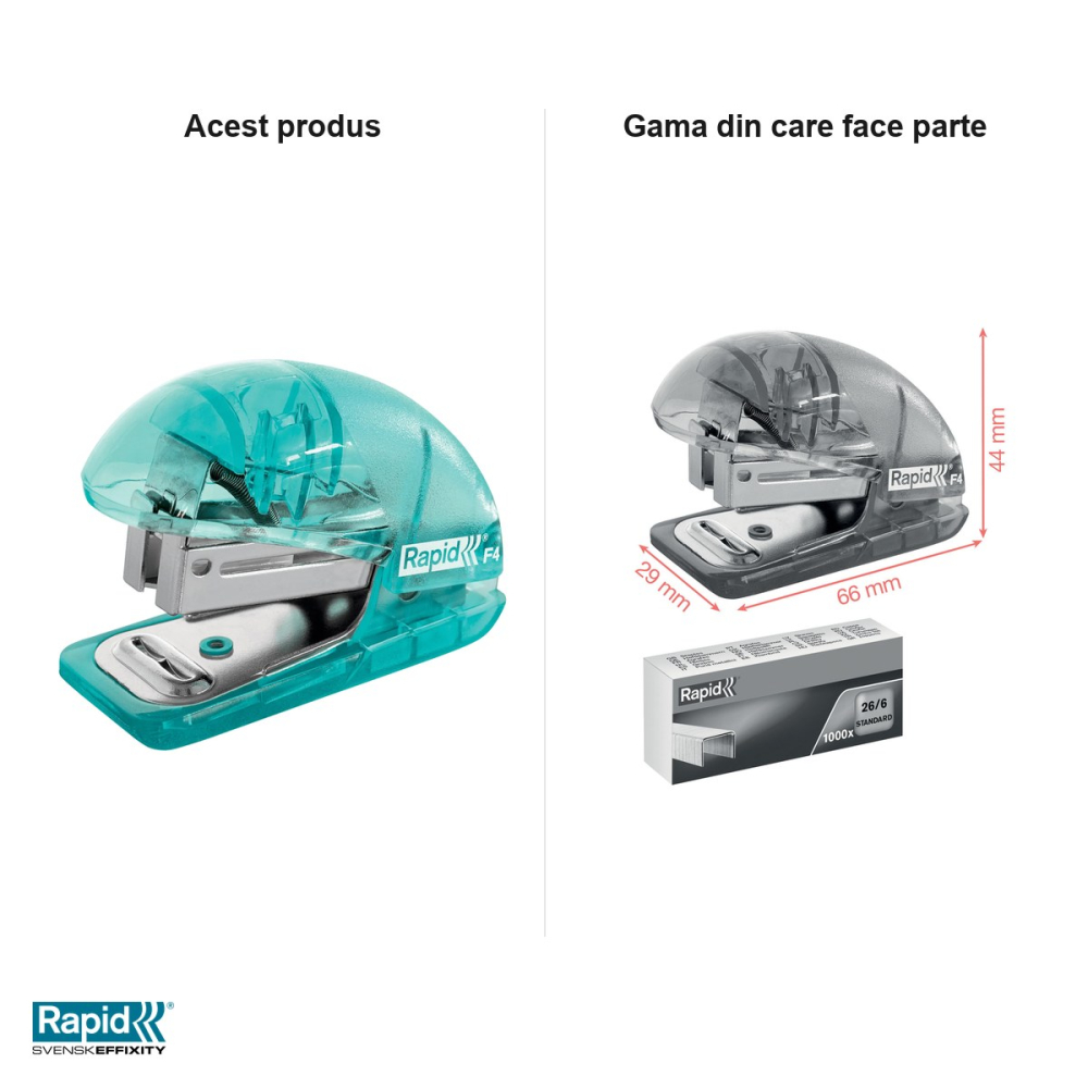 Capsator mini Rapid Colour'Breeze F4, 10 coli, pentru capse 24/6 si 26/6, albastru [6]