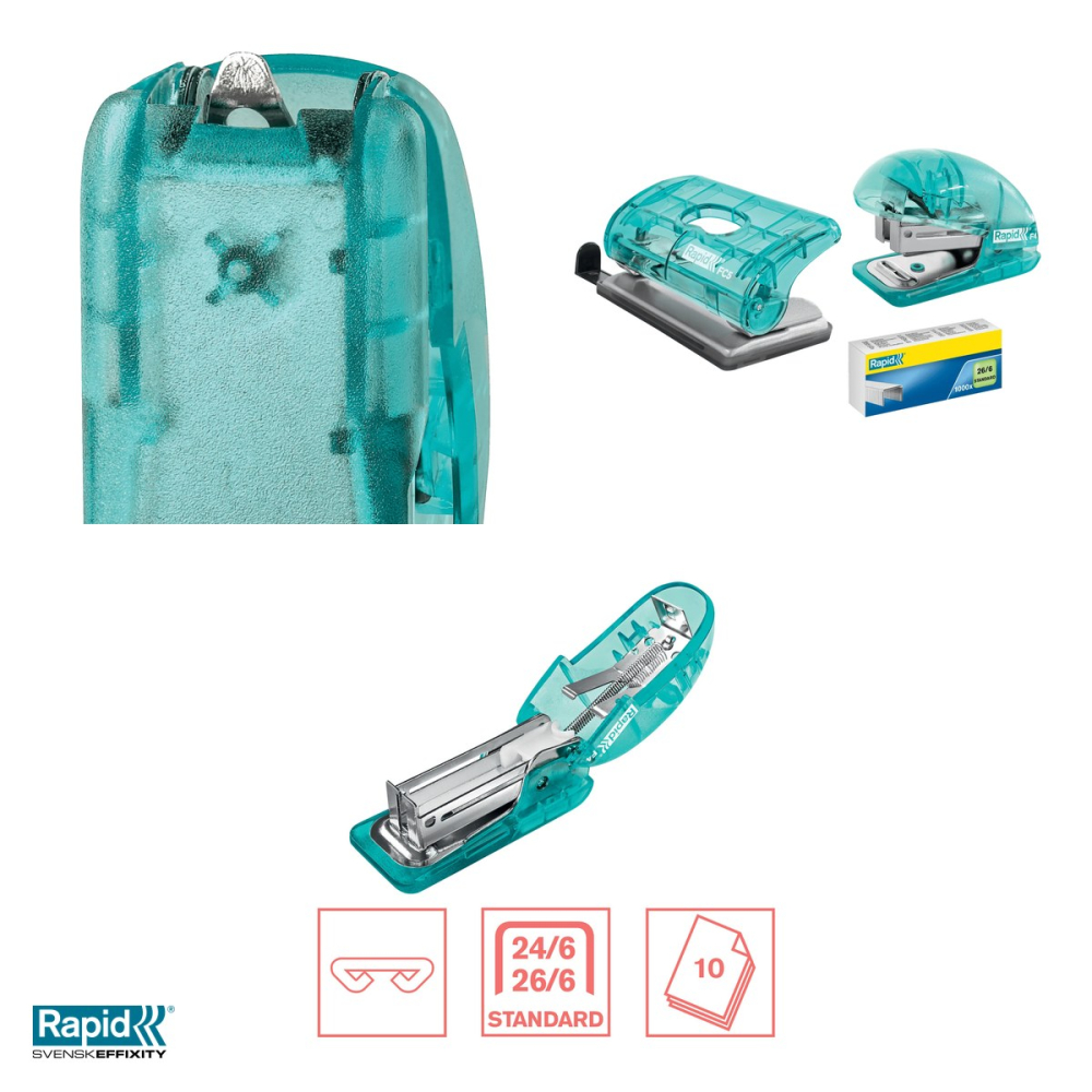 Capsator mini Rapid Colour'Breeze F4, 10 coli, pentru capse 24/6 si 26/6, albastru [4]
