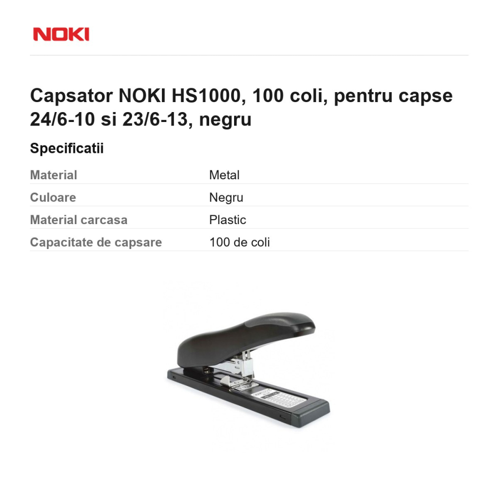 Capsator NOKI HS1000, 100 coli, pentru capse 24/6-10 si 23/6-13, negru [3]