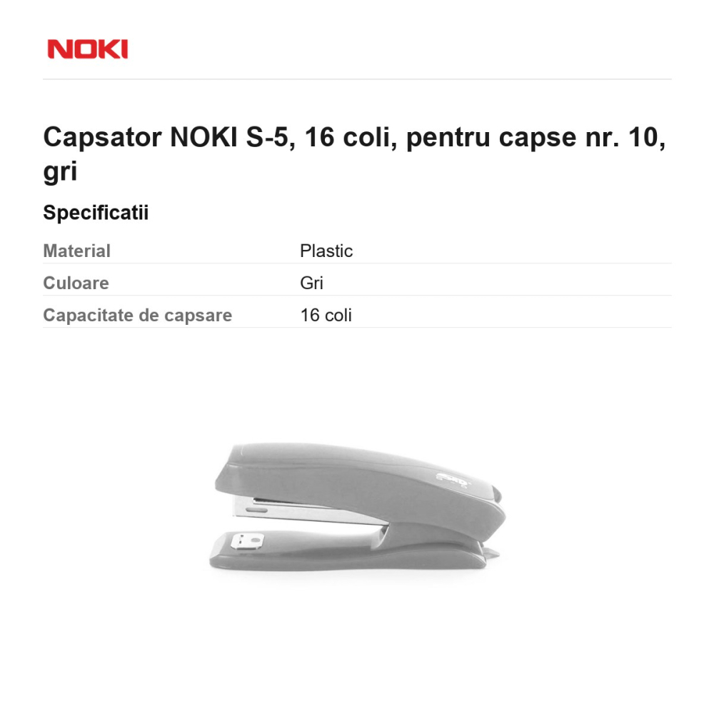 Capsator NOKI S-5, 16 coli, pentru capse nr. 10, gri [3]