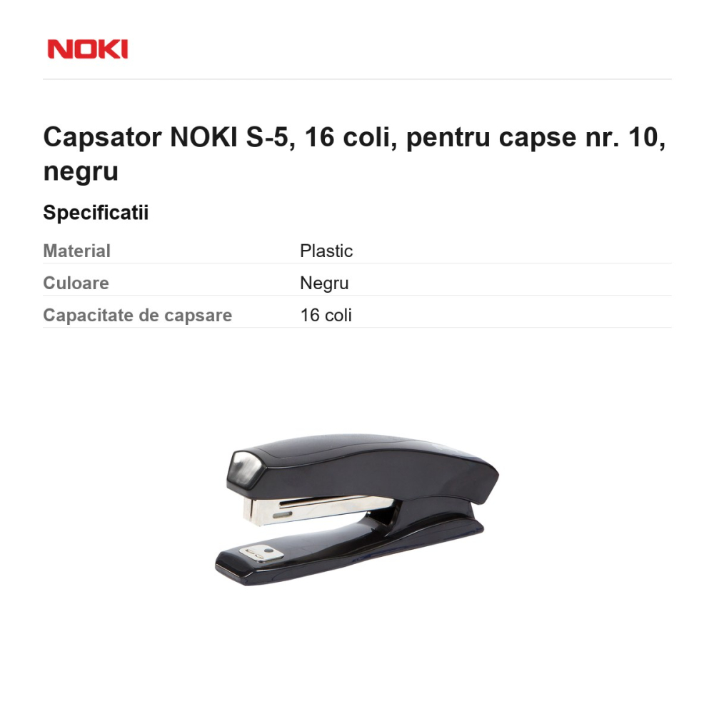 Capsator NOKI S-5, 16 coli, pentru capse nr. 10, negru [3]