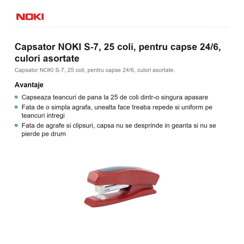 Capsator NOKI S-7, 25 coli, pentru capse 24/6, culori asortate [2]