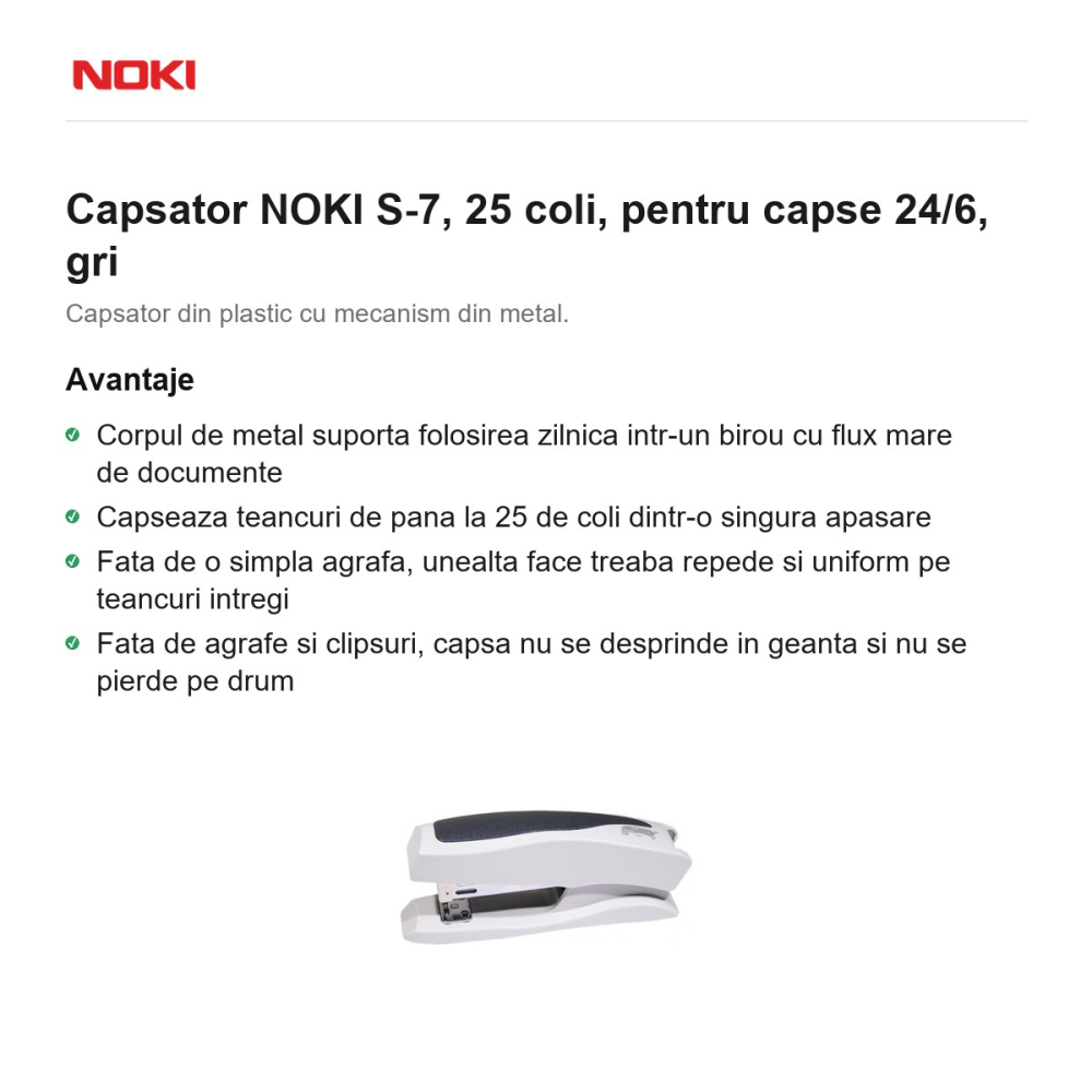 Capsator NOKI S-7, 25 coli, pentru capse 24/6, gri [2]