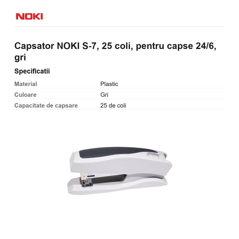 Capsator NOKI S-7, 25 coli, pentru capse 24/6, gri [3]
