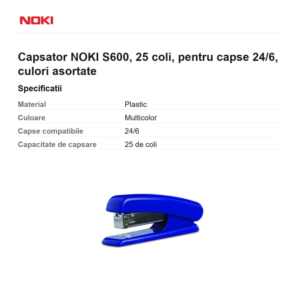 Capsator NOKI S600, 25 coli, pentru capse 24/6, culori asortate [3]