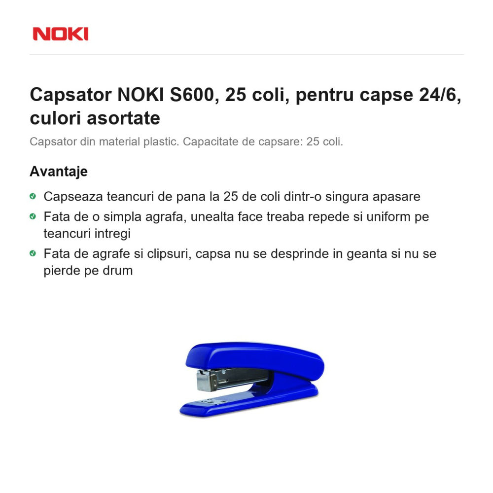 Capsator NOKI S600, 25 coli, pentru capse 24/6, culori asortate [2]