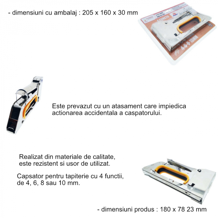 Capsator pentru tapiterie, din inox, cu 4 functii si blocare manuala [5]