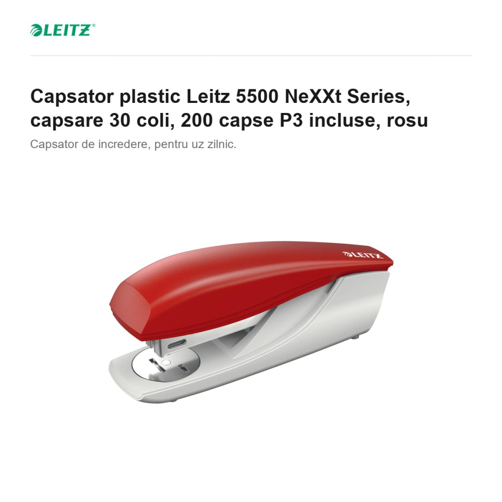 Capsator plastic Leitz 5500 NeXXt Series, capsare 30 coli, 200 capse P3 incluse, rosu [2]