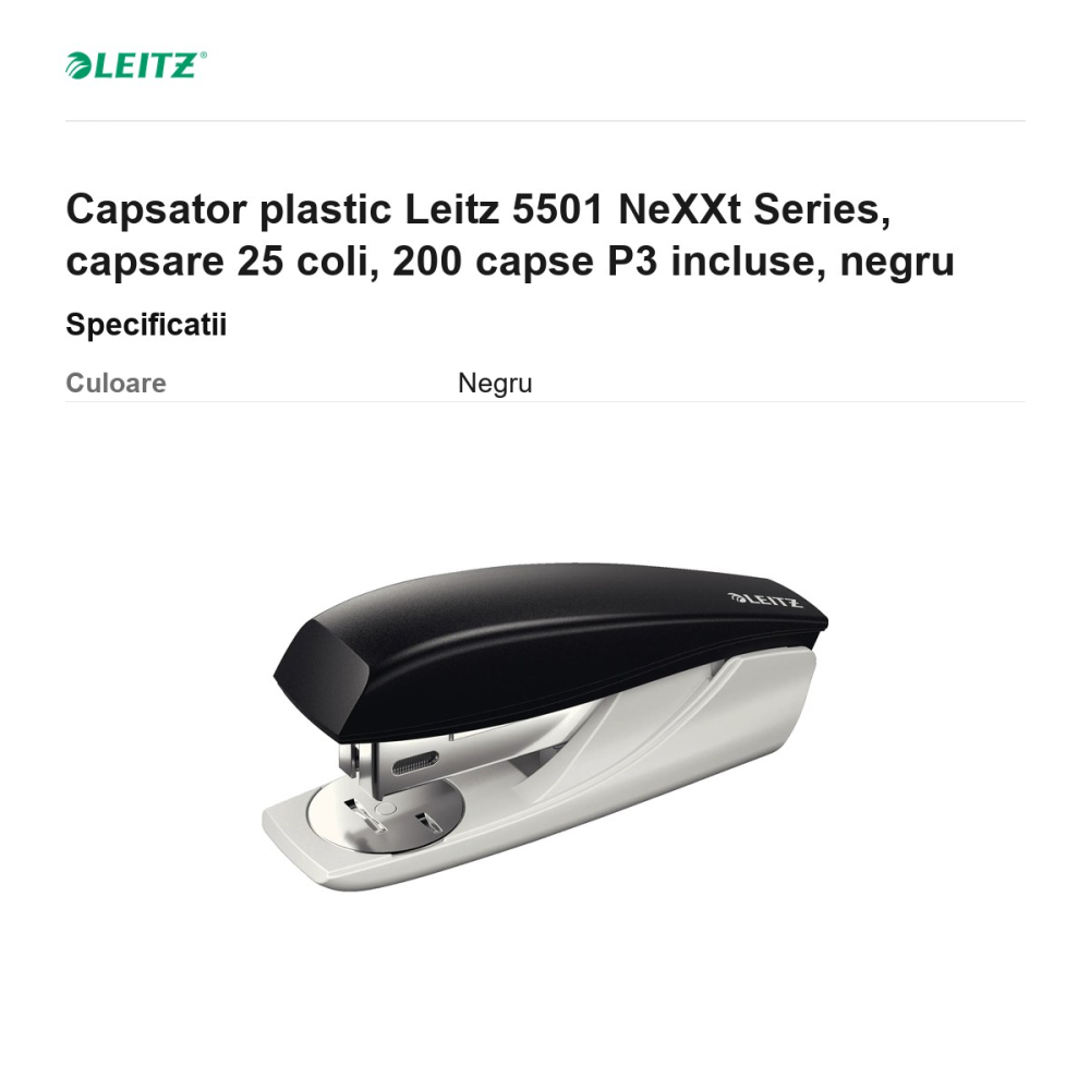 Capsator plastic Leitz 5501 NeXXt Series, capsare 25 coli, 200 capse P3 incluse, negru [3]