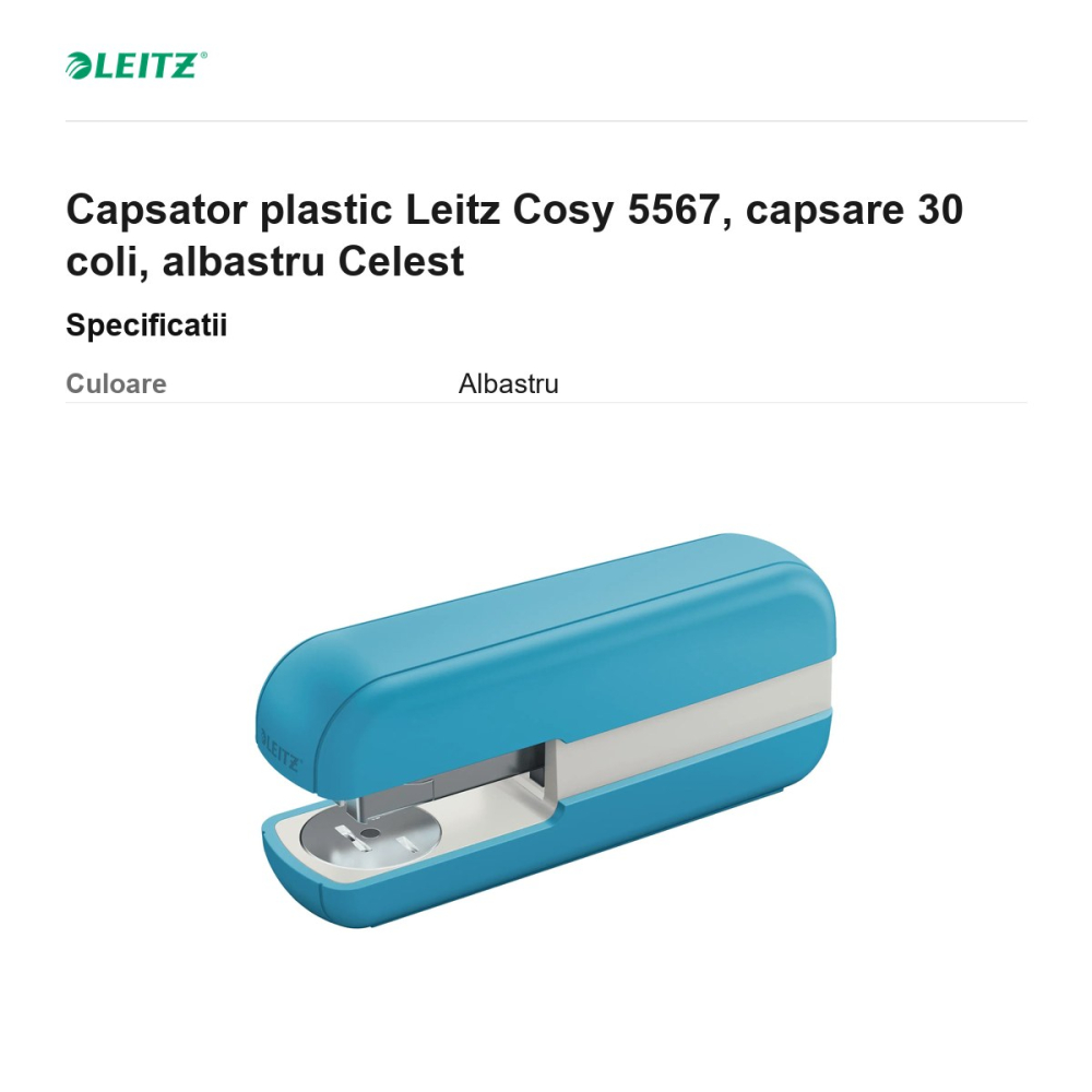 Capsator plastic Leitz Cosy 5567, capsare 30 coli, albastru Celest [3]
