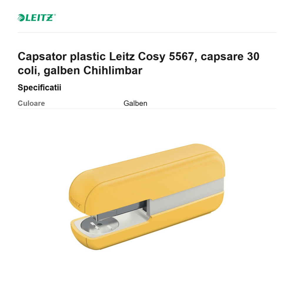 Capsator plastic Leitz Cosy 5567, capsare 30 coli, galben Chihlimbar [3]