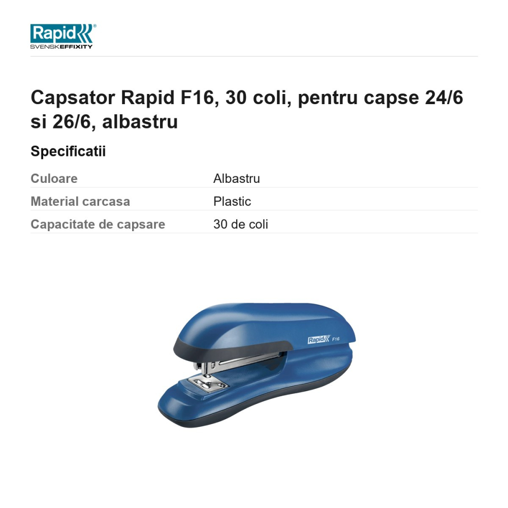 Capsator Rapid F16, 30 coli, pentru capse 24/6 si 26/6, albastru [3]