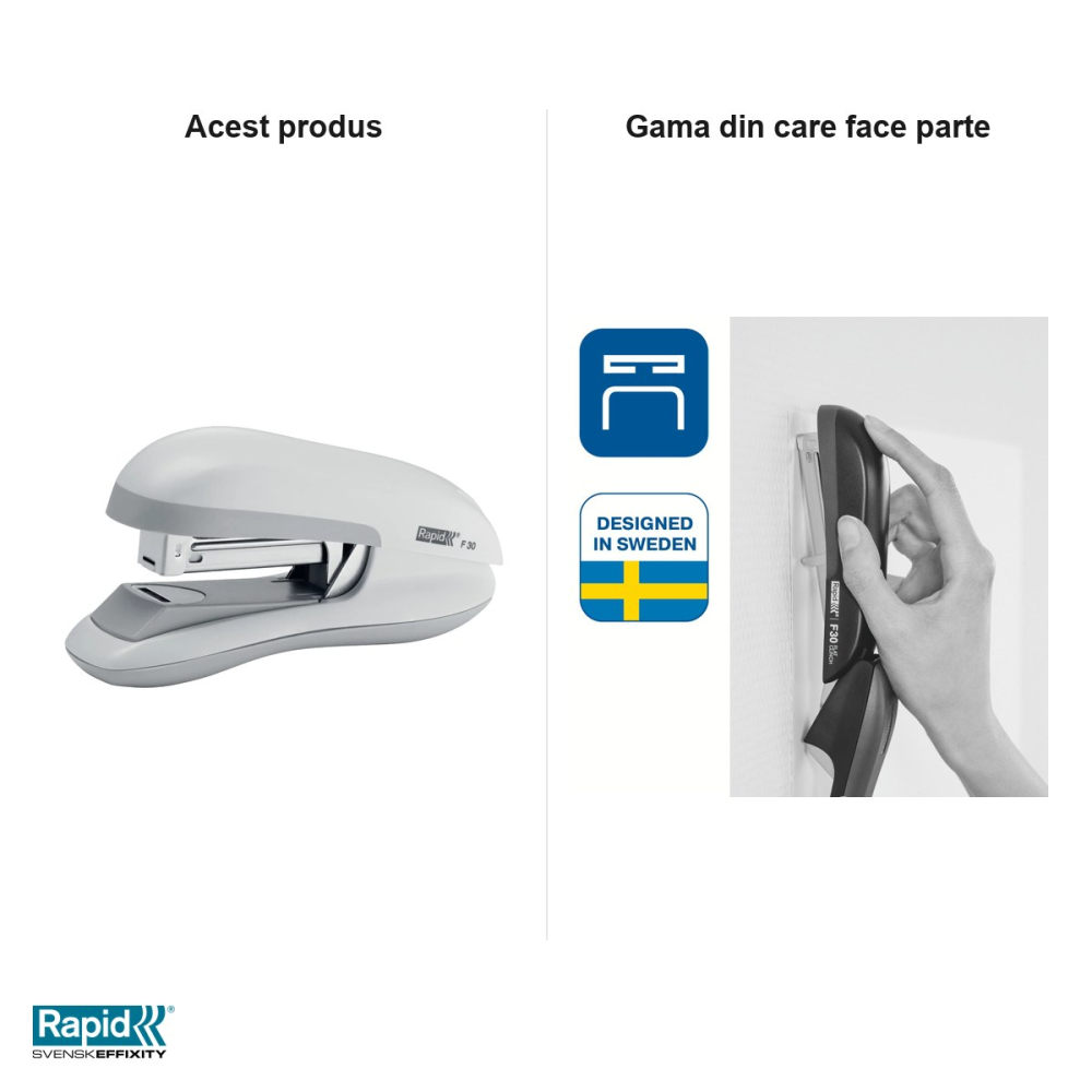 Capsator Rapid F30 cu capsare plata, 30 coli, pentru capse 24/6 si 26/6, alb [5]