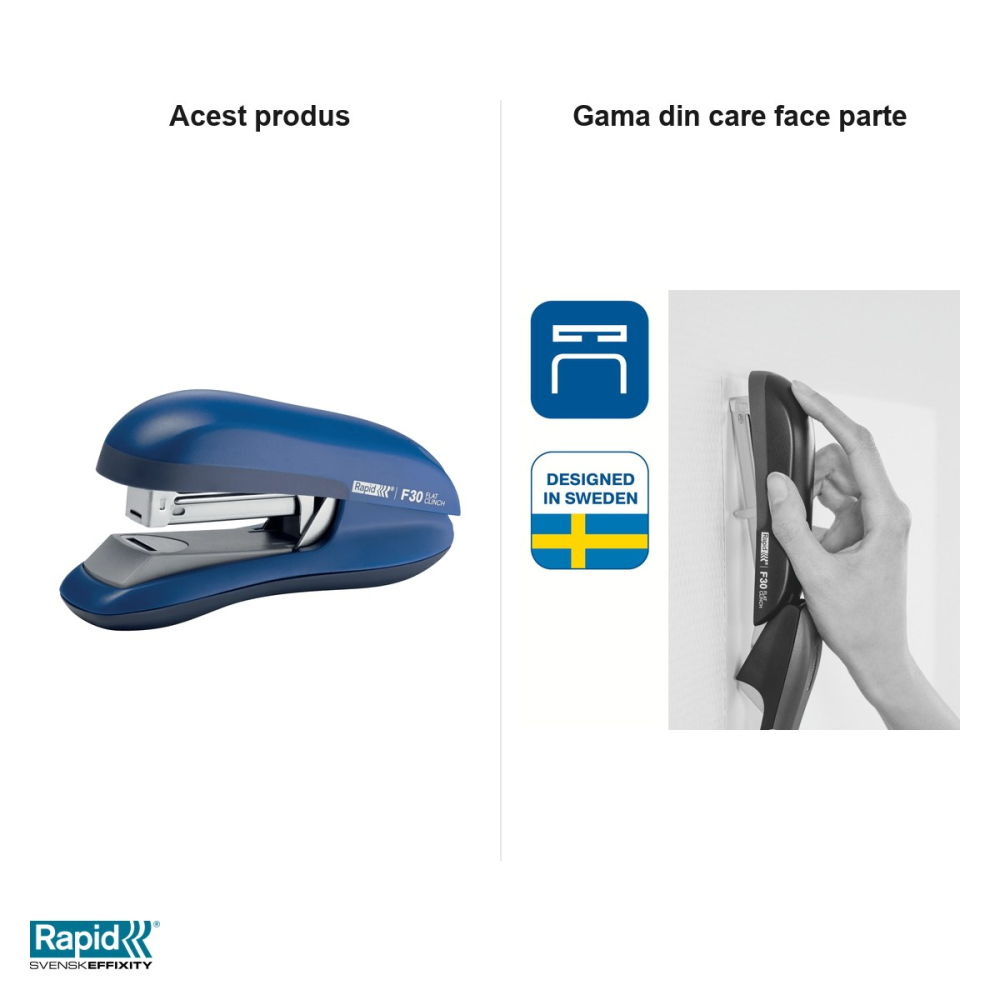 Capsator Rapid F30 cu capsare plata, 30 coli, pentru capse 24/6 si 26/6, albastru [5]