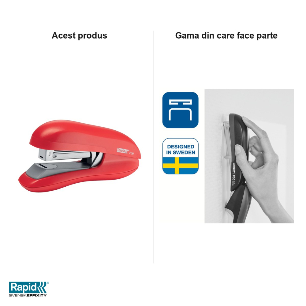 Capsator Rapid F30 cu capsare plata, 30 coli, pentru capse 24/6 si 26/6, rosu deschis [5]