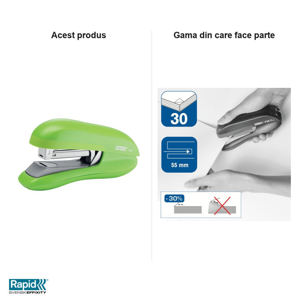 Capsator Rapid F30 cu capsare plata, 30 coli, pentru capse 24/6 si 26/6, verde deschis [4]