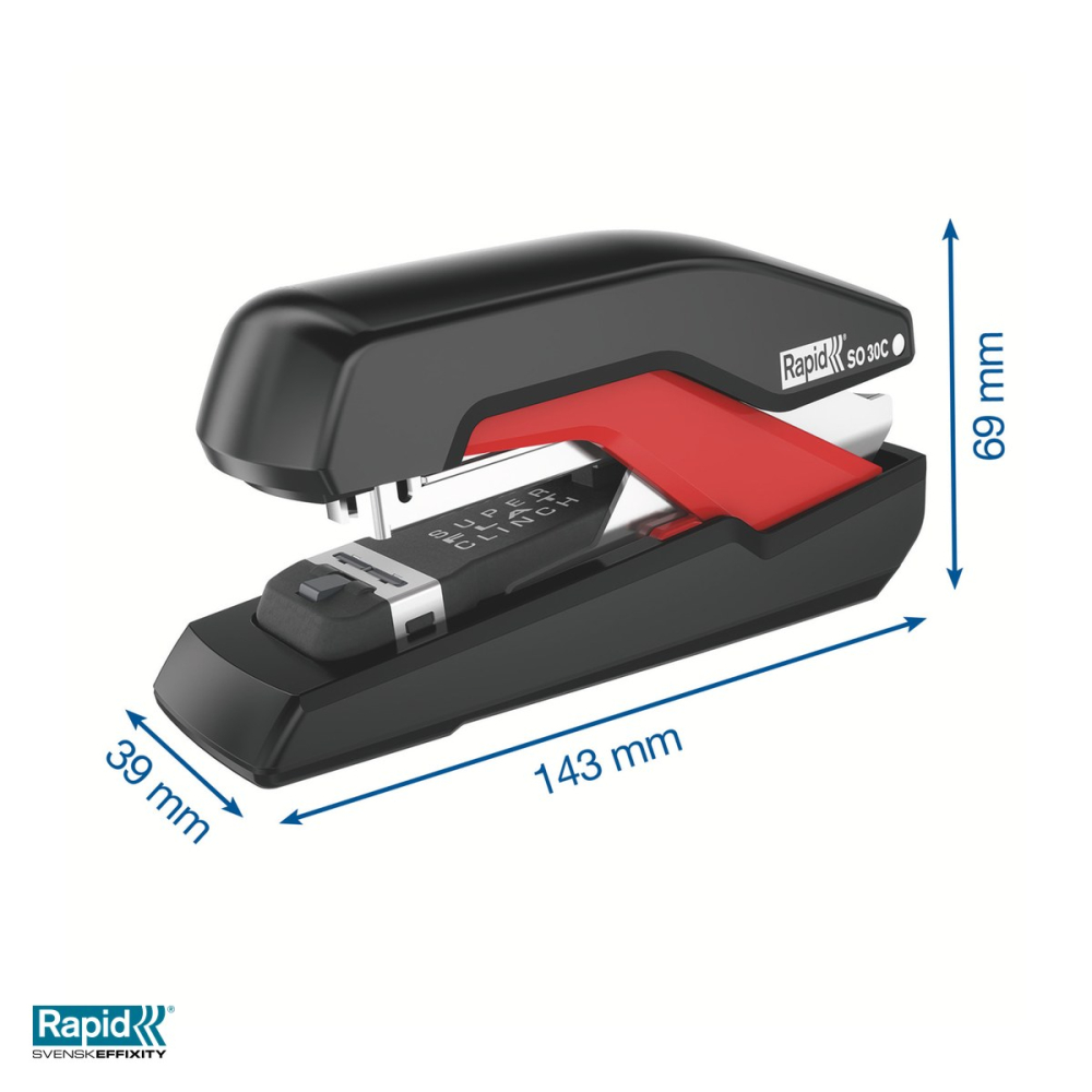 Capsator Rapid Supreme SO30 Omnipress, 30 coli, pentru capse Omnipress 30, 39x69x134 mm, negru/rosu [5]