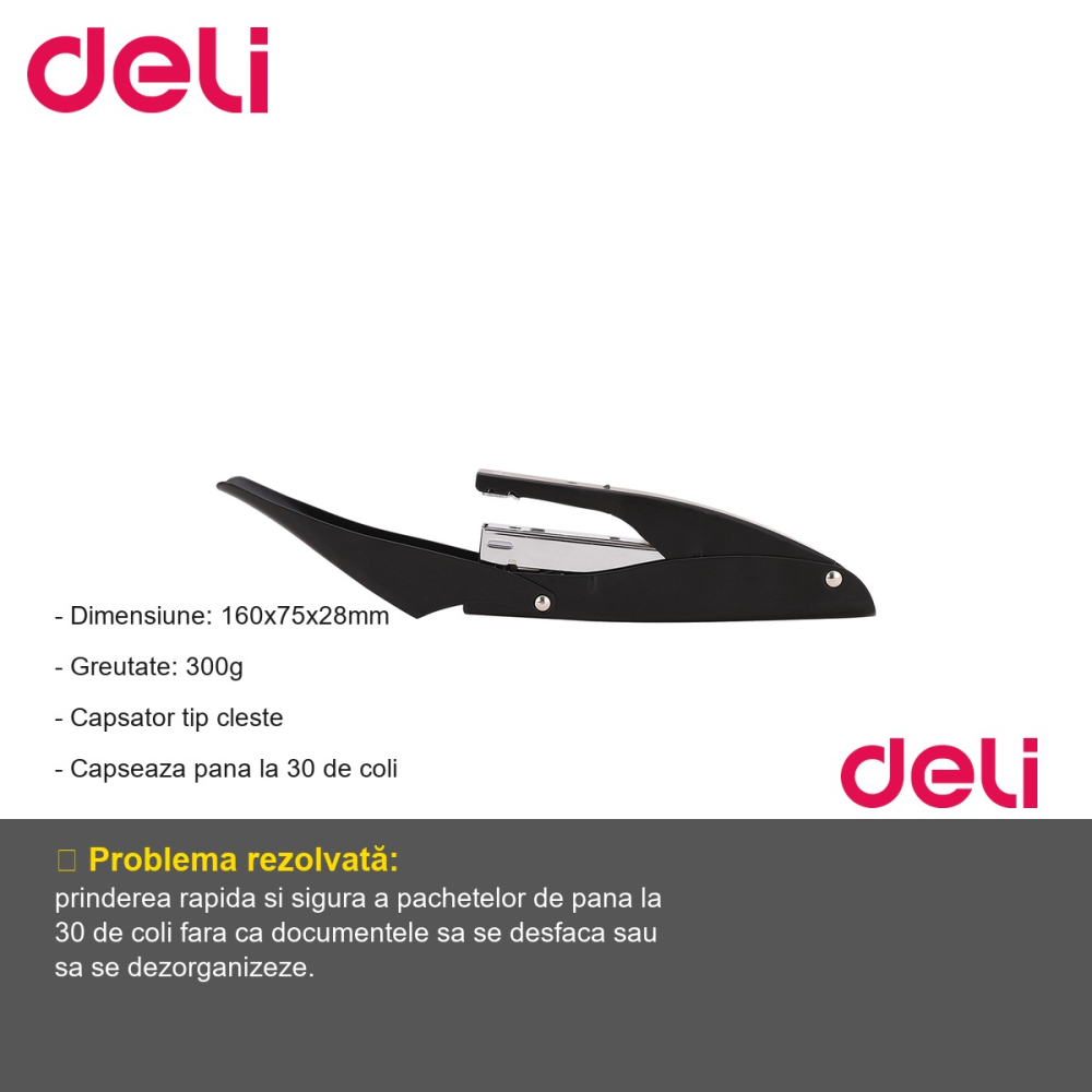 Capsator tip cleste Deli, 30 coli, capse 24/6, pentru birou si uz general [2]