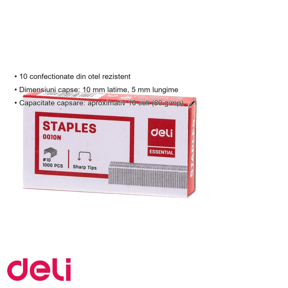 Capse nr. 10 Deli DLE0010N, otel rezistent, 1000 bucati, pentru capsatoare standard, birou si scoala [3]
