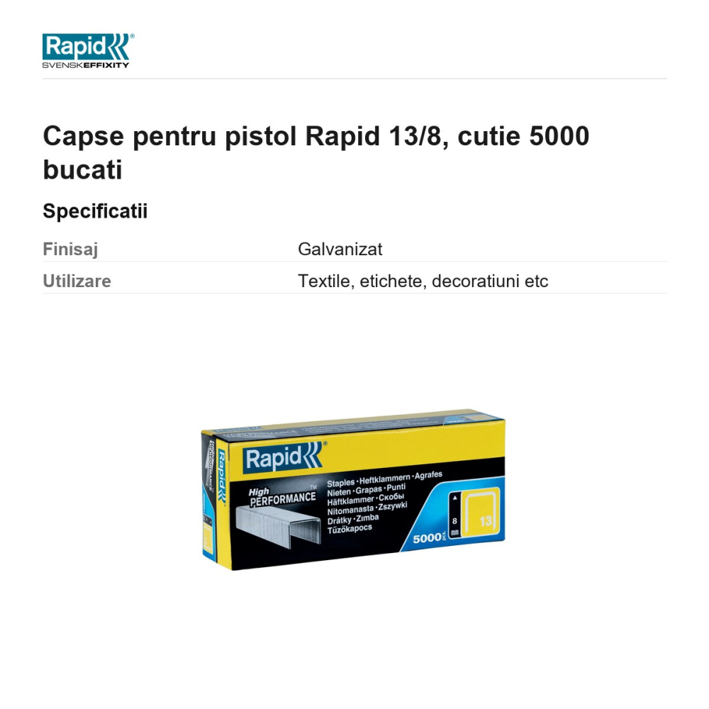 Capse pentru pistol Rapid 13/8, cutie 5000 bucati [3]