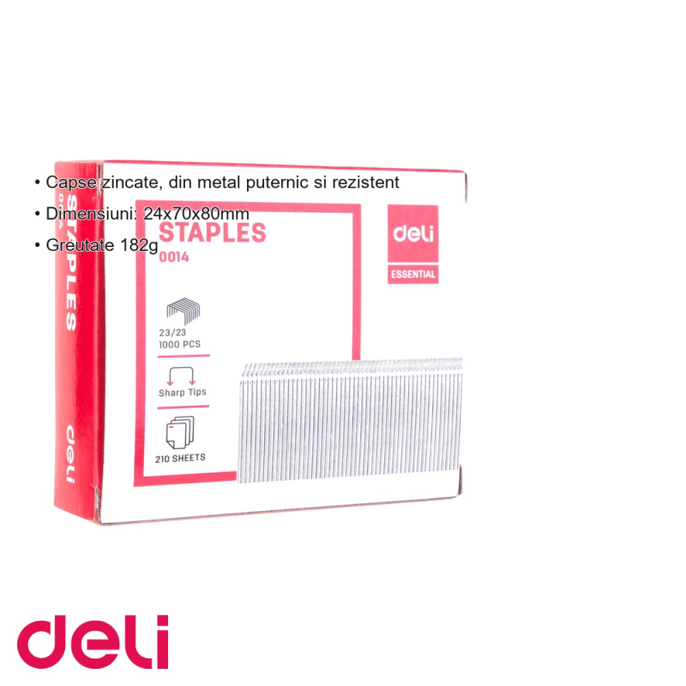 Capse zincate 23/23 Deli, metal rezistent, capacitate pana la 210 coli, cutie 1000 bucati [3]