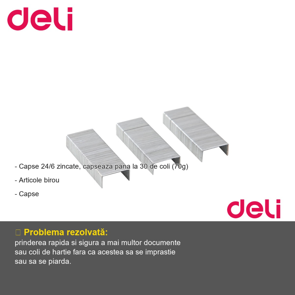 Capse zincate 24/6 Deli, pentru capsator standard, capseaza pana la 30 de coli [2]