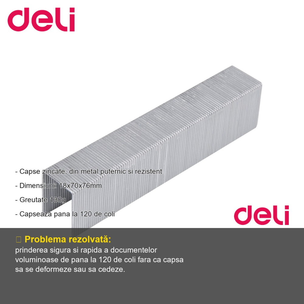 Capse zincate Deli 23/17, rezistente, pentru capsatoare de mare capacitate, pana la 120 coli [2]