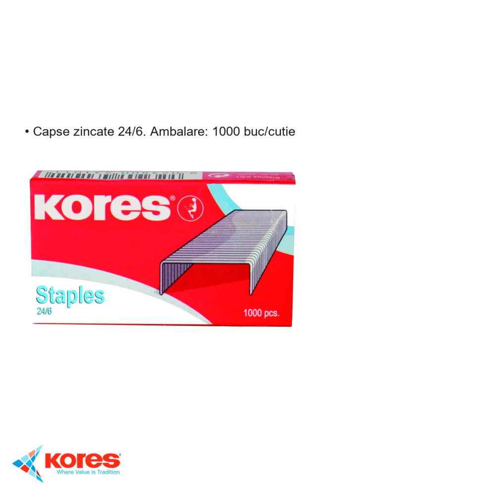 Capse zincate Kores 24/6, 1000 bucati per cutie, pentru capsatoare standard de birou [3]