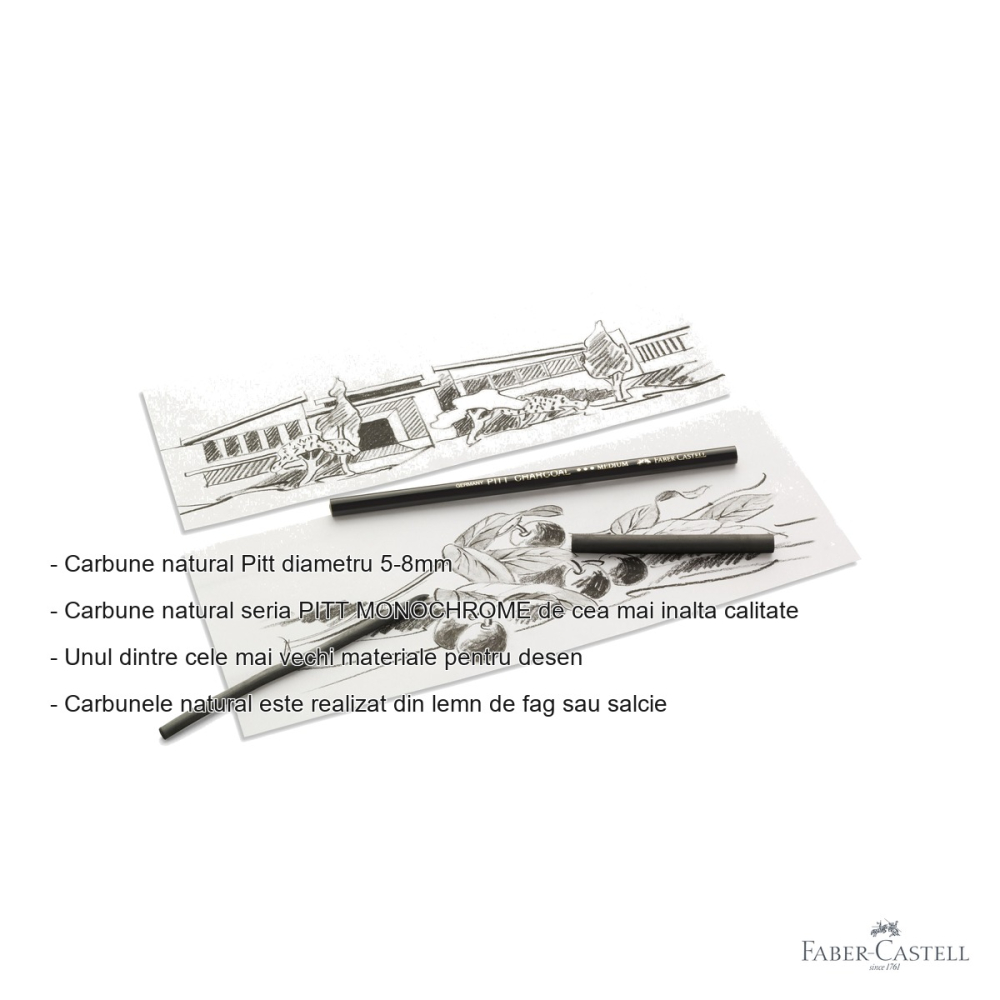 Carbune natural Faber-Castell Pitt Monochrome, diametru 5-8mm, pentru desen artistic [2]