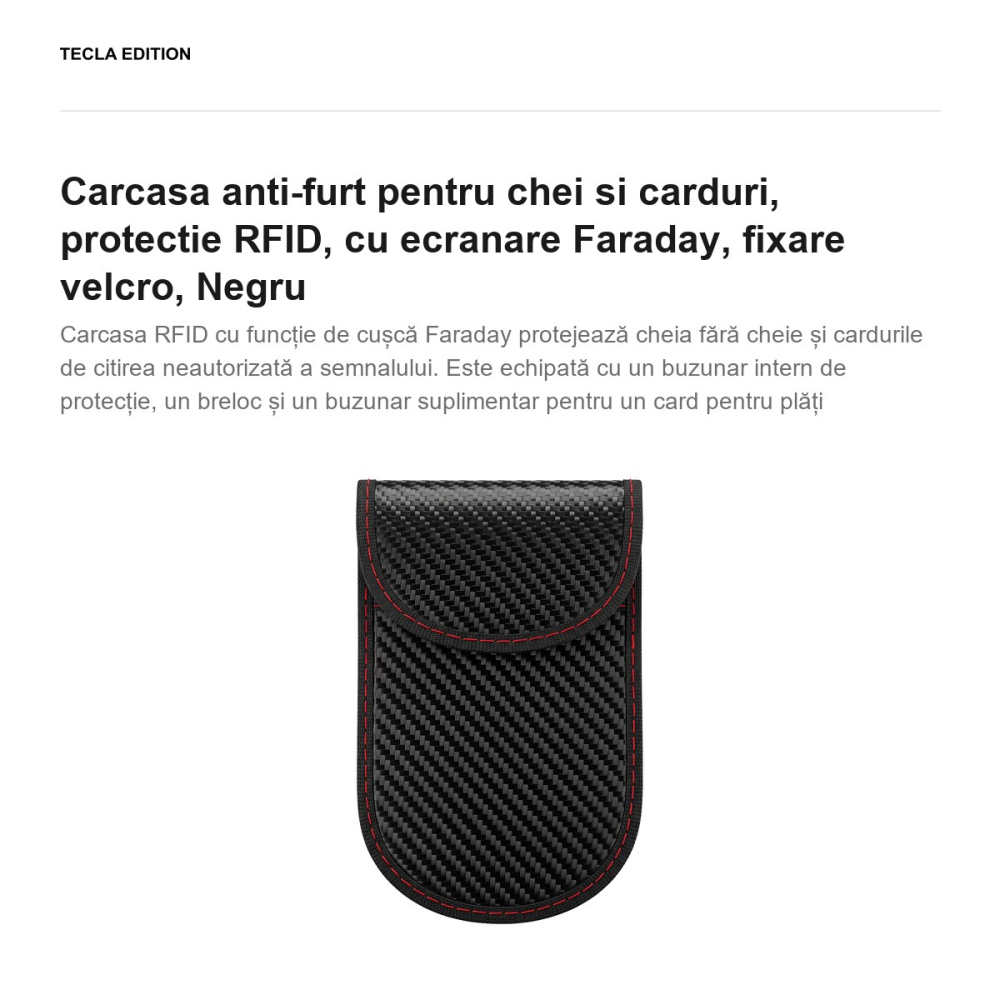 Carcasa anti-furt pentru chei si carduri, protectie RFID, cu ecranare Faraday, fixare velcro, Negru [2]