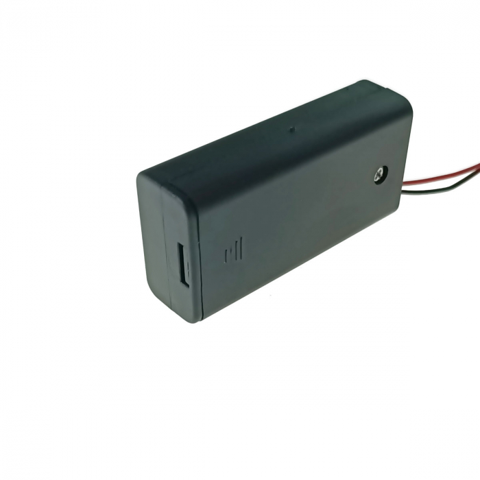 Carcasa cu capac si conectori cu 2 fire, pentru 2 baterii tip AA-R6, PR-2664-04800, buton On/Off, neagra [5]