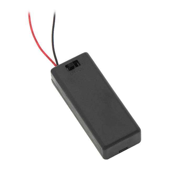 Carcasa cu capac si conectori cu 2 fire, pentru 2 baterii tip AAA-R3, PR-2666-04801, buton On/Off, neagra [2]