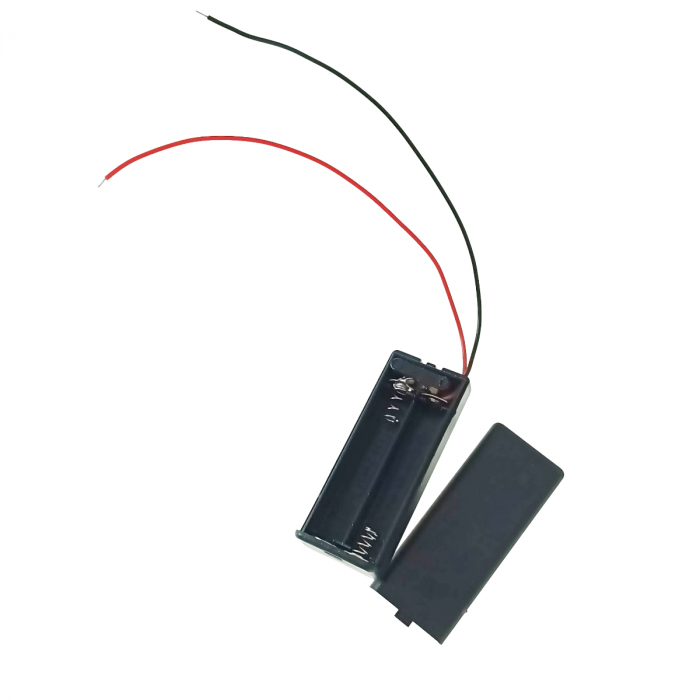 Carcasa cu capac si conectori cu 2 fire, pentru 2 baterii tip AAA-R3, PR-2666-04801, buton On/Off, neagra [4]