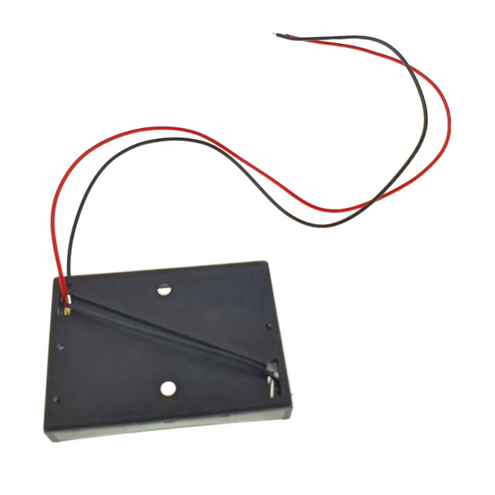 Carcasa cu suport si conectori cu 2 fire, pentru 3 baterii tip AAA R3, din plastic negru [4]