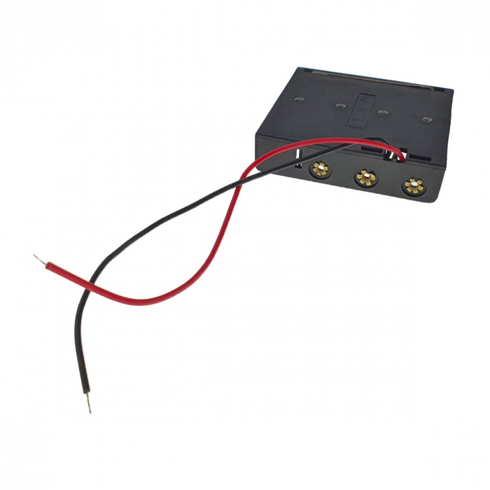 Carcasa cu suport si conectori cu 2 fire, pentru 4 baterii tip AA R6, din plastic negru [4]