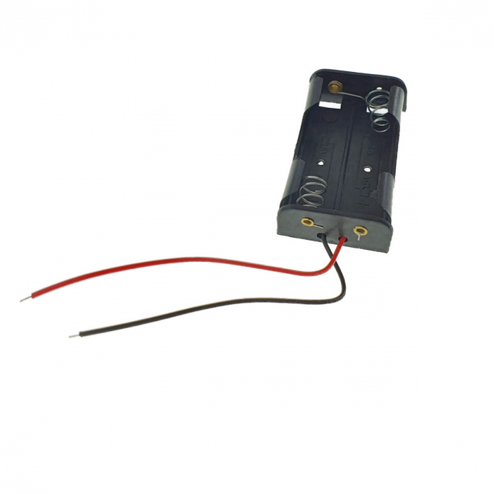 Carcasa cu suport si conectori cu 2 fire, pentru doua baterii tip AA R6, din plastic negru [2]