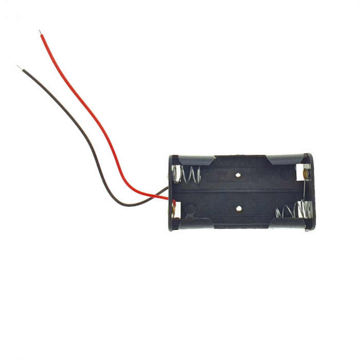 Carcasa cu suport si conectori cu 2 fire, pentru doua baterii tip AA R6, din plastic negru [3]