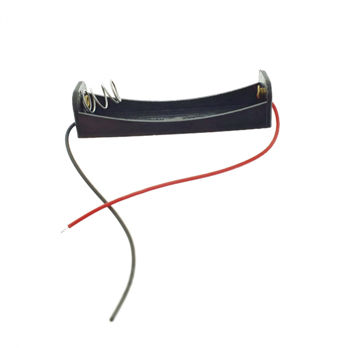 Carcasa cu suport si conectori cu 2 fire, pentru o baterie tip AA R6, din plastic negru [5]
