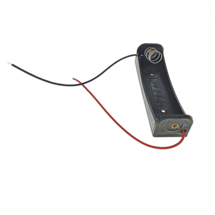 Carcasa cu suport si conectori cu 2 fire, pentru o baterie tip AA R6, din plastic negru [2]