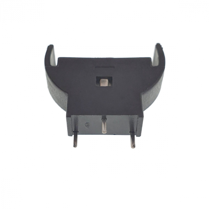 Carcasa cu suport si conectori cu 2 pini pozitivi si un pin negativ, pentru baterie CR2032, 23x21x6mm, din plastic negru [6]