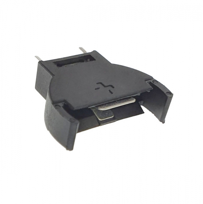Carcasa cu suport si conectori cu 2 pini pozitivi si un pin negativ, pentru baterie CR2032, 23x21x6mm, din plastic negru [4]